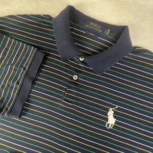 Polo Ralph Lauren Polo Shirt Mens Large Navy Stripe Pima Cotton‎ Pro Fit